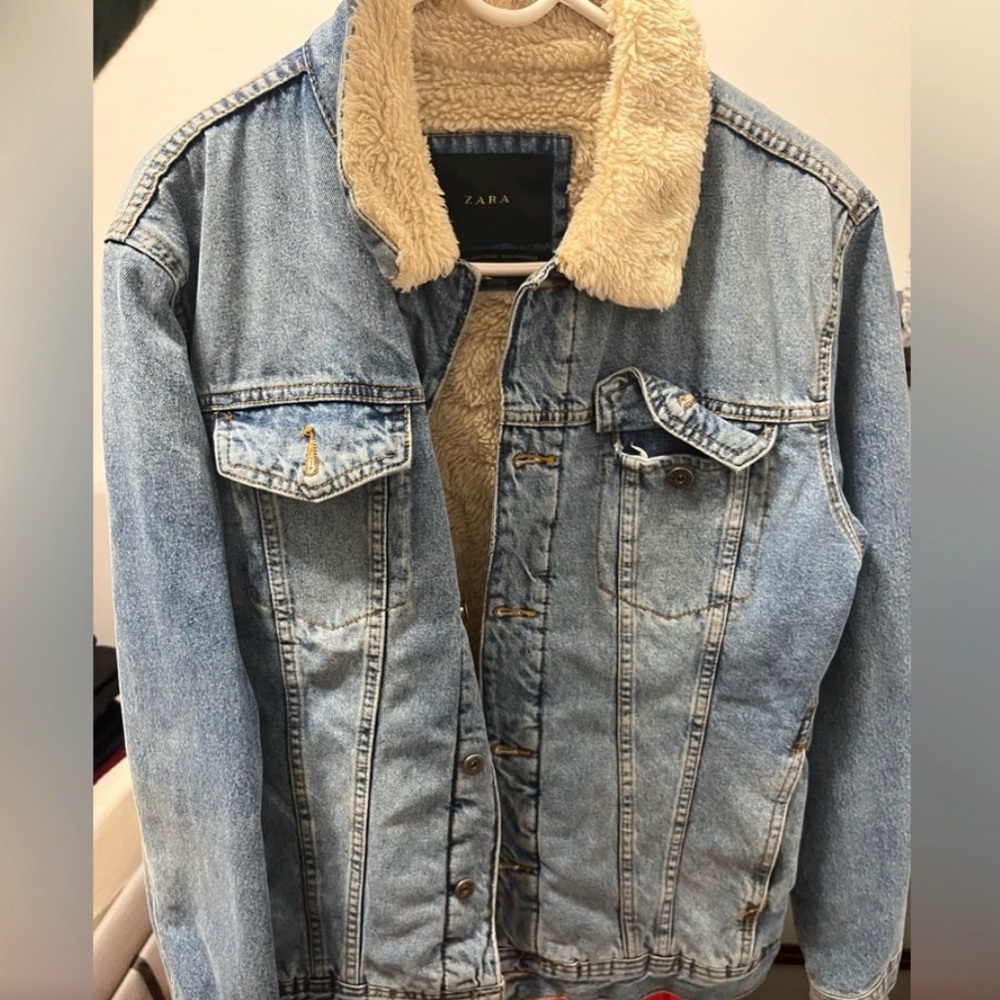 Zara Blue Denim Jacket with Cream Lining
